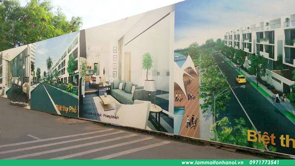 hàng rào tôn gắn biển bạt