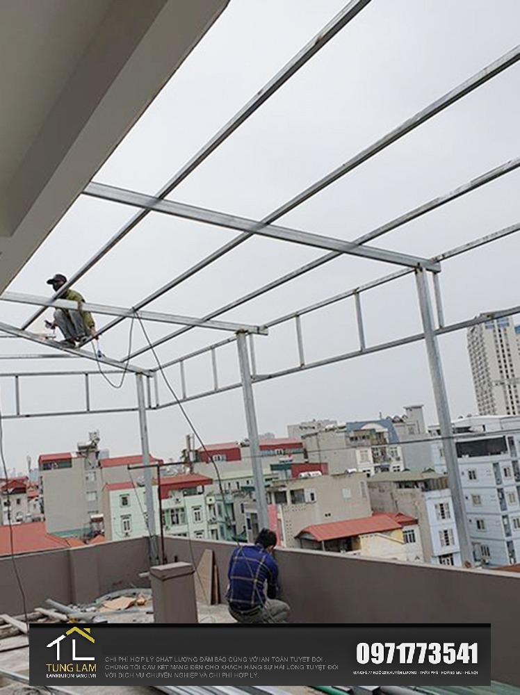  thi công mái tôn tại Hoàng Mai-Hà Nội